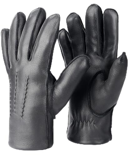 Royal Phoenix® Lederhandschuhe Herren - Sehr Weiche Hirschleder Handschuhe mit Kaschmir Innenfutter - Leather Gloves Men - Herren Winterhandschuhe aus Leder, Schwarz, XL