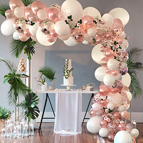SANERYI Balloon Arch Kit 140pcs Rose Gold Balloons White Garland Confetti Clear Latex for Bridal Shower Bachelorette Hen Party Wedding Birthday Girls Decorations