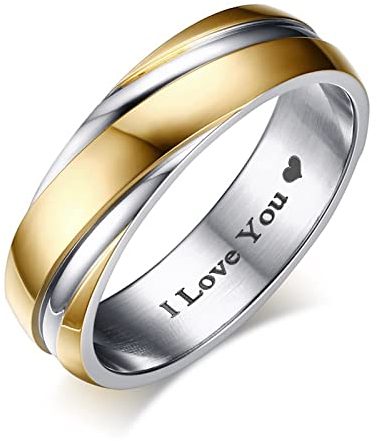 Epinki Ringe Damen Herren Edelstahl Gold Silber Vorsteckring Schmal Schlicht Poliert Verlobungsringe Eheringe Trauringe 6mm, Gr.54 (17.2)