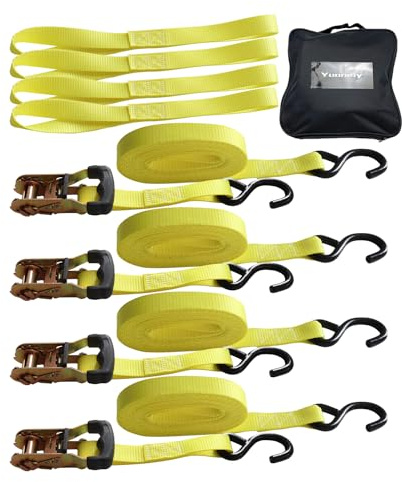 Yuoneiy Ratchet Tie Down Straps Heavy Duty (4PK) 1 inch x 15 ft x 3,300 lbs Breaking Strength for ATV, UTV, Motorcycle and Trailer