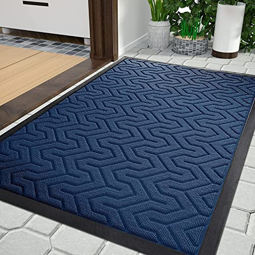 Yimobra Felpudo para puerta delantera resistente para todo el año, felpudo para la entrada de la casa, garaje y jardín, goma natural antideslizante, no destiñe, 92 x 61 cm, color azul