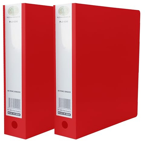 [Pack of 2] - A4 Ring Binder RED 2 - O Metal Ring Mechanism Polypropylene File Folders with Finger Pull Thumb Hole 65mm Large Spine Premium Document Storage Binder for Home, School & Office.