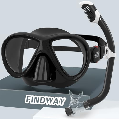 Findway Gafas y Tubo de Snorkel Set para Niño, Gafas Buceo Niño, Mascara Buceo y Dry Top Snorkel Niños para 4-12 Años, Anti-Fugas, Panorámico de 180° Vidrio Templado Gafas de Natación Niños