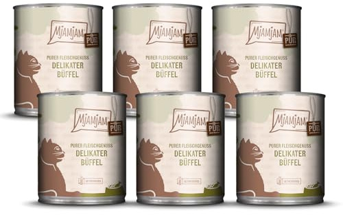 MjAMjAM - Cibo umido premium per gatti - Puro piacere della carne - delizioso bufalo puro, confezione da 6 (6 x 800g), senza cereali con carne extra