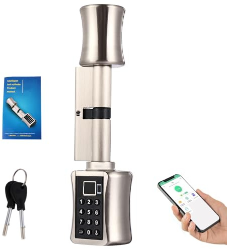 Türschloss Fingerabdruck, Elektronisches Türschloss Haustür mit Fingerabdruckerkennung, Passwort, Schlüssel und APP Entriegelungsmethoden, für Häuser, Wohnungen