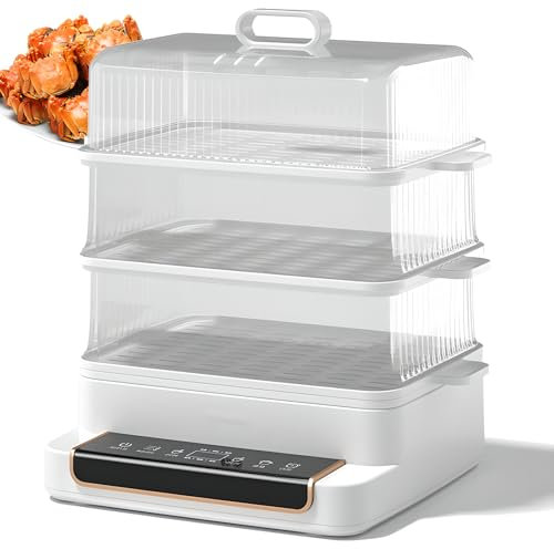 CYTBEK Cuiseur Vapeur électrique Multifonctionnel à Trois Couches de 28 L, cuiseur Vapeur visuel Transparent pour la Maison, avec Utilisation Poignée Anti-brûlure de sécurité Nombre Applicable