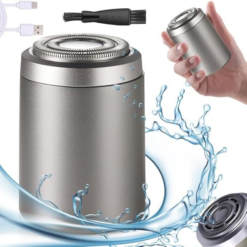 Rasierer Herren Elektrisch, 2025 Neu Mini Elektrischer Rasierer Herren, Tragbarer Elektrorasierer Herren 2 in 1 Wasserdicht Kabellos Rotationsrasierer für Gesicht Nass und Trockenrasierer (Silber)