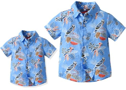 Winmany Padre Figlio Abbinato Camicie hawaiane Mens Boys Floreale Spiaggia Outfit Famiglia Vacanze estive Maniche Corte Tops