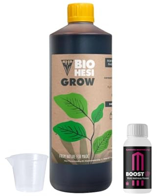 Hesi Bio Grow + Up Nutrients Boost Up Prov + Mätkopp | Flytande gödselmedel Blommor Växter och grödor | Stimulering Tillväxt