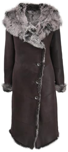 Hollert Toscana Lammfellmantel Davina Braun Damen Fellmantel Wintermantel Ledermantel mit Kapuze seidig weiches Fell Größe XXL