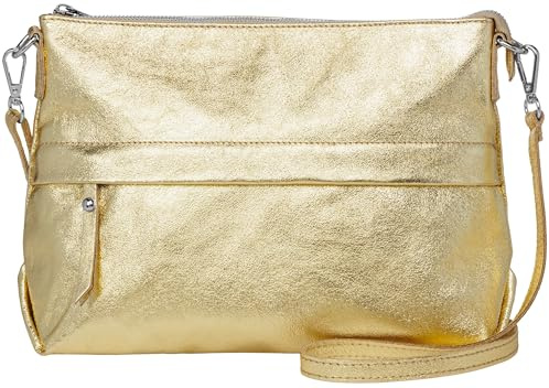 Caspar lässige Umhängetasche Echt Leder Crossbody Bag mittelgroße Damen Handtasche mit viel Stauraum - CLASSIC LINE - Modell No.833 - Made in Italy, Farbe:gold metallic