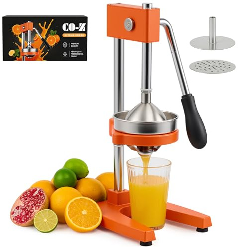 CO-Z Spremiagrumi Manuale Professionale Spremiagrumi a Leva Acciaio con 12,8 cm Filtro Spremi per Melograno Arancia Pom Lime e Limone, Spremiagrumi Lavabile in Lavastoviglie, Arancia