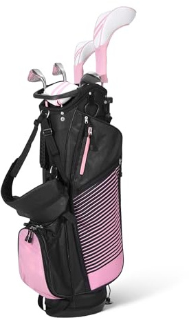 Amazon Basics Set di Mazze da Golf, 6 Pezzi con Sacca Stand, Faccia della Mazza Oversize, Baricentro Basso, Mano destra, rosa/nero