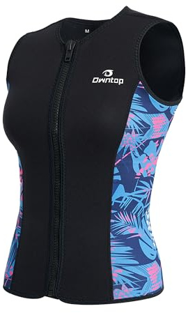 Owntop Maglia in neoprene da donna, 3 mm, gilet in neoprene senza maniche termico, giacca in neoprene, calda e confortevole, surf, snorkeling, nuoto immersioni, nero e rosso S