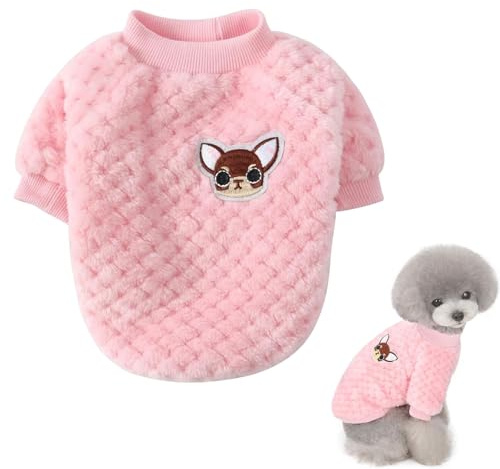 Jerséis de Forro Polar para Perro Pequeños, Abrigo Cálido de Invierno, Cachorros Suéter,Suave y Mullida con para Arnés Correa Clima Frío Ropa para Mascotas Gatos Chihuahua Rosado L