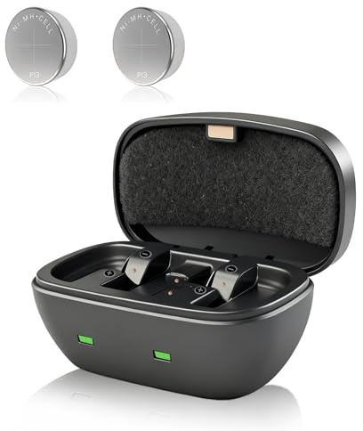 Kit de cargador de audífonos P13 mejorado y baterías recargables, 4 paquetes de baterías recargables resistentes a fugas de 28 mAh con cargador de batería (2 baterías + cargador)