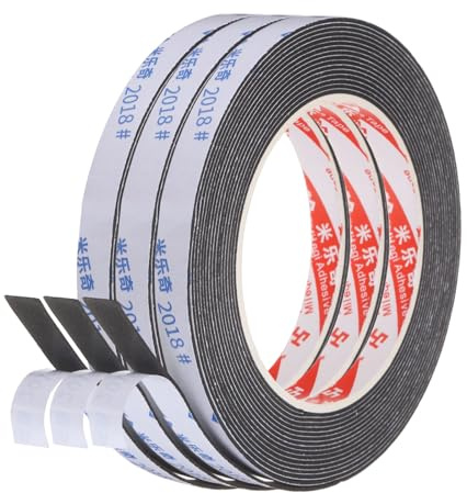 PATIKIL 3 Rotoli Nastro Schiuma in Gomma Spugna 1cm x 1mm x 5 Metri Nero