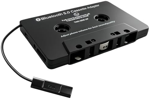 Syluxa Cassette Bluetooth Coche 5.0 Adaptador de Audio Inalámbrico con Manos Libres Incorporado para Llamadas Claras Compatible con Smartphone Reproductor MP3 y Radio de Coche Clásico Negro