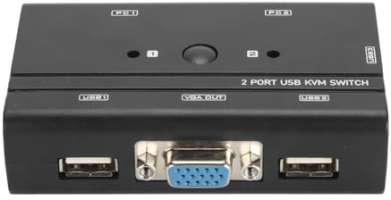 AMONIDA VGA USB KVM-switch 2-portar Kompakt Manuell Kontroll för 2 Datorer Som Delar 1 Bildskärm Tangentbord Mus Scanner Skrivare för Kontor Svart