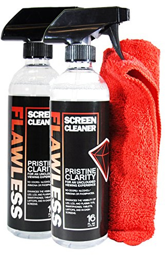 Flawless Screen Cleaner Spray with Microfiber Cleaning Cloth for LCD, LED Displays on Computer, TV, iPad, Tablet, Phone, and More (16oz 2 Pack)
