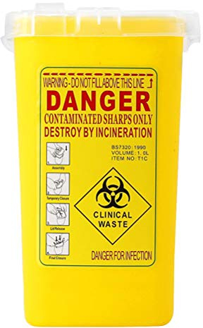 Kanülenabwurfbehälter, 1 Liter (1000ml) Sicherer Abwurfbehälter für Kanülen und Spritzen - Entsorgungsbox mit Deckel für Biohazard Nadelentsorgung, Tattoo und Medical