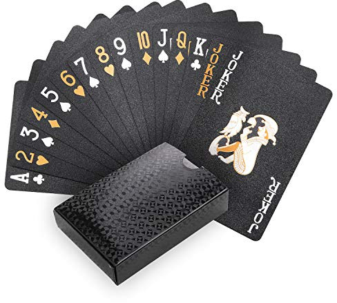 Joyoldelf Cool Black Playing Cards, Gold Foil Waterproof Deck of Cards with Gift Box, Magic Poker Cards, Perfect for Party and Game (Painted Version)