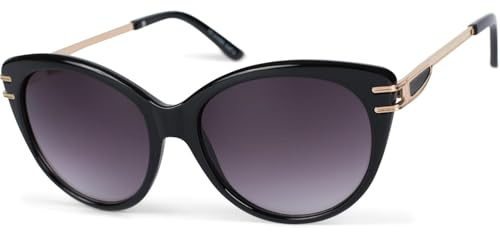 styleBREAKER Lunettes de soleil pour femmes en forme d'oeil de chat avec verres en polycarbonate et branches en métal, lunettes Cat-Eye 09020110, couleur:Monture noire / verre dégradé gris-violet