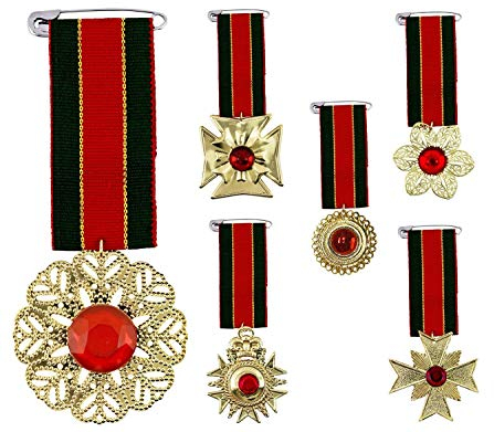 shoperama Orden Gold mit Edelstein Rot am Band Grün/Rot/Gold Ehrenmedaille Auszeichnung Abzeichen Militär Offizier König