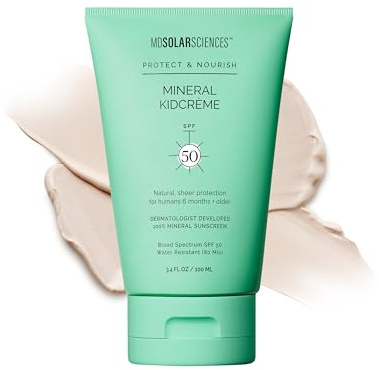 MDSolarSciences Mineral KidCrème SPF 50 | Gentle Broad-Spectrum Kids Sunscreen | Zinc Oxide & Squalane Formula | Water-Resistant, No White Cast | Safe for Sensitive Skin | Fragrance-Free (3.4 Fl Oz)