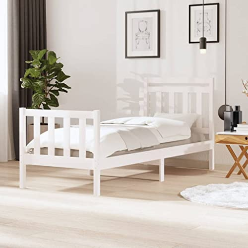 vidaXL Estructura de Cama Madera Maciza Blanco Individual Somier Dormitorio Base Habitación Muebles Mobiliario Hogar Cuarto Descanso 90x190 cm