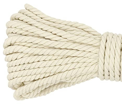 Thick Cotton Rope - 8mm, 5M, Soft, White, Beige - Macrame Rope for DIY Crafting, Plant Hangers, Home Decoration & Garden Decking
