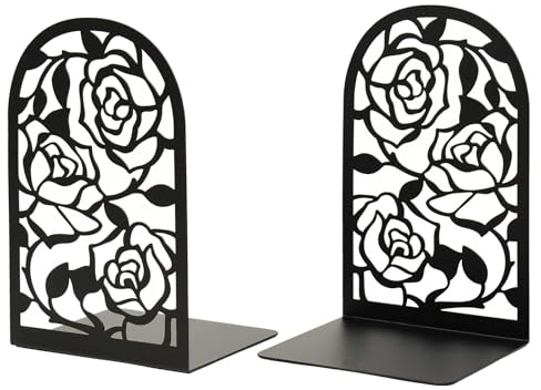 Greyoe Buchstützen Metall, 2 Stück Bücherständer,Buchhalter Leseständer, Buchstütze Buchständer für Leseständer Notenständer Bücherstützen für Büro Schule Zuhause Bibliothek, Schwarz (Rose)