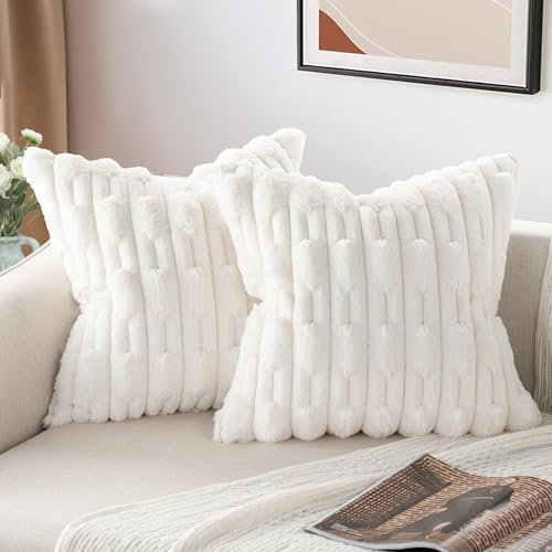 ZWJD 2er Set Creme Kissenbezug 50x50 Kunstpelz Plüsch Kissenbezüge Weiche Kissenhülle Flauschig Dekokissen Moderne Kissen Deko für Wohnzimmer Sofa Schlafzimmer Auto Dekor Sofakissen 50 x 50cm