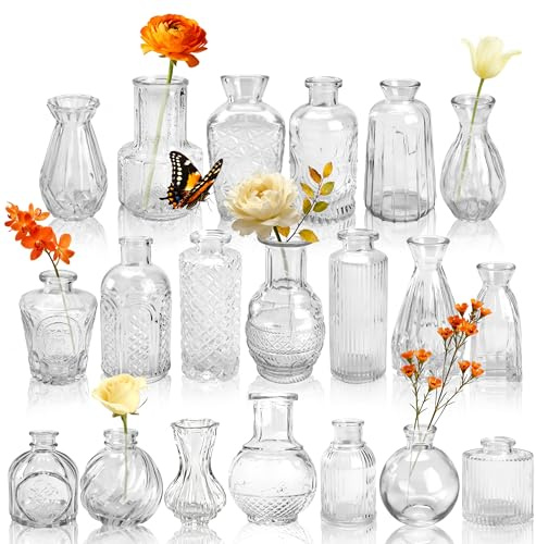 Der Rose Set di 20 vasi in vetro trasparente per boccioli di fiori, in vaso di vetro sfuso, per centrotavola, decorazioni rustiche per matrimoni, composizioni floreali, decorazioni per la casa e la