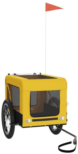 vidaXL Remorque de Vélo pour Animaux de Compagnie, Chariot à Vélo pour Chien avec Roues, Poussette de Chien, Jaune et Noir Tissu Oxford et Fer