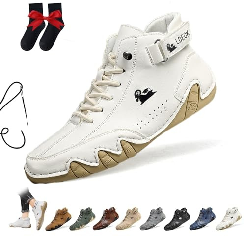 Bottes Hautes En Daim Faites À La Main Italiennes Chaussures Beck for Hommes Baskets Décontractées Imperméables En Daim Bottines D'extérieur Antidérapantes Et Respirantes Pieds Nus(Blanc,43 EU)