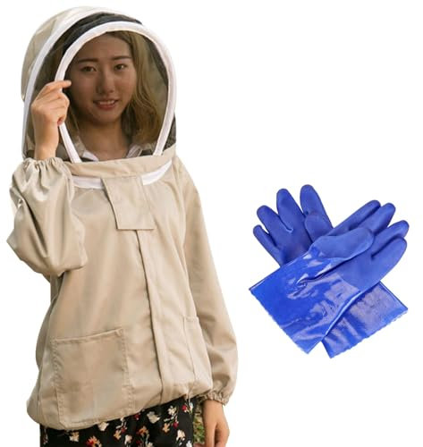 Beekeeping Suit Imkerjacke Langarm Kapuze Überzieher, Weißer Imkeranzug, Mit Hut Schleier, Kittel Schutzanzug