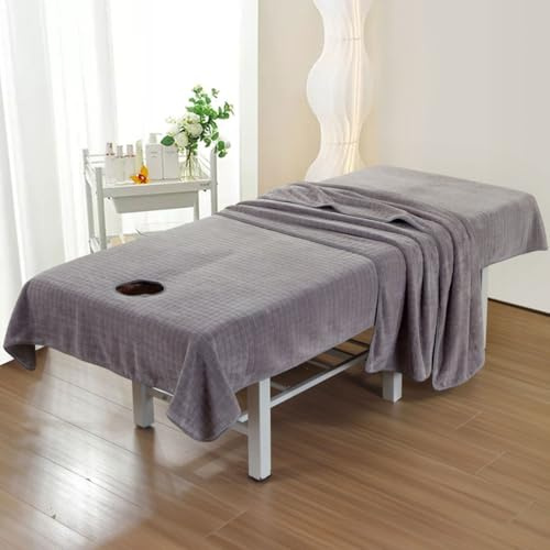 Morbuy Draps de Lit Table de Massage avec Trou, Housse de Coussin de Massage Lavable, Serviette de Massage Réutilisable pour Spa Beauté et Salon du Visage (210x120cm,Gris)