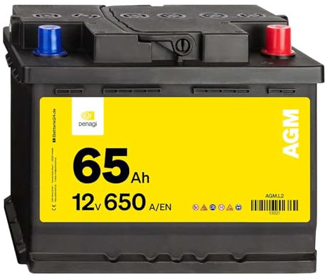 Denagi AGM Autobatterie 12V 65Ah 650A/EN Starterbatterie, Start-Stopp & Standheizung geeignet, absolut wartungsfrei