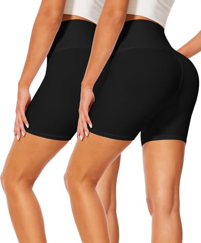 FuelMeFoot Pantaloni Sportivi Corti da Donna Vita Alta Yoga Pantaloncini Hot Pants per Estivi Pantaloni da Ciclismo Fitness.A01-Nero/Nero S/M