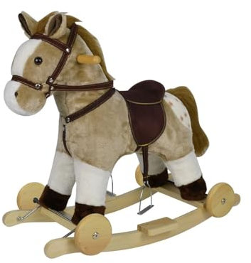Chipolino Caballo balancín con sonido, con ruedas, asiento en forma de sillín, asas de madera, felpa, color: marrón
