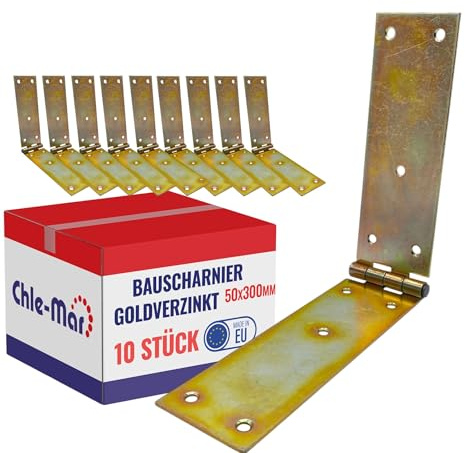 Chle-Mar - 10 bisagras para cargas pesadas galvanizadas, 50 x 300 mm, robustas bisagras para puertas de muebles y puertas de madera | banda estable para cajones y armarios | resistente a la intemperie