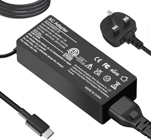Universal 65W USB C Laptop Charger Compatible with Lenovo Dell HP Samsung Asus Acer Google Chromebook Charger, Type-C Fast Charging UK AC Adapter