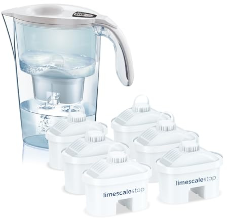 LAICA Stream Line Caraffa Filtrante - Bianca - 2,3L - Timer Digitale - 6 Limescalestop Filtri inclusi - Riduce il Calcare nell'Acqua e Migliora il Gusto dell'Acqua - Made in Italy