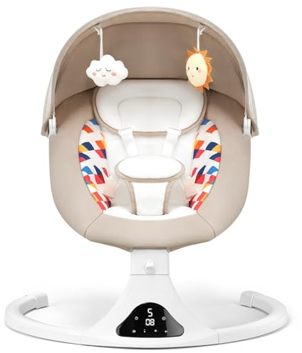 Baby Swing for Infants, Bluetooth Baby Swing with Remote Control, Portable Infant Swings with 5 Speed Motions, 12 Soothing Lullabies, Designed for Newborns (Max 20 lbs Beige)