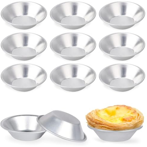 JEYORZY 12 piezas moldes de pastel de huevo de aluminio, mini bandejas para tartas, moldes de pastel de huevo reutilizables, moldes de hornear antiadherentes, para hacer magdalenas y tartaletas
