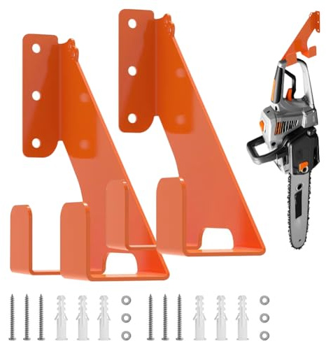 FARYODI Soporte para motosierra montado en la pared, 2 unidades, soporte para motosierras Stihl, Husqvarna, Echo motosierra de 150 kg, accesorio forestal, ahorra espacio para garajes y talleres