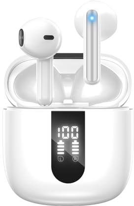 JBES Cuffie Bluetooth, Auricolari Bluetooth 5.4 In Ear Stereo con 4 Microfono ENC, 60 Ore Cuffiette Wireless Cancellazione Rumore, IP5 Auricolare per iPhone e Androide, Earbuds (Avorio)