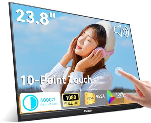 23.8 Inch Monitor Touchscreen 1080P, 100% sRGB VA FHD, 4000:1 Contrast
