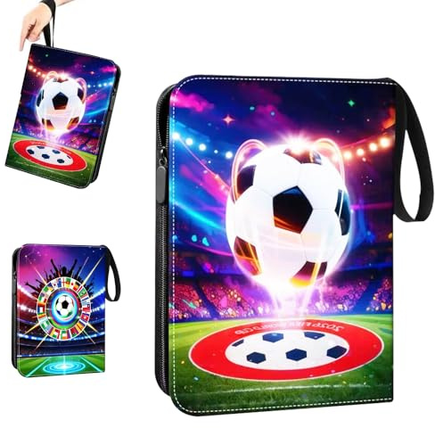 KBIBCK Football Card Binder, 9 Pocket Card Collection Folder with 50 Removable Sleeves Fits 900 Sport Cards, Trading Card Games Collection with Handle Double Sided Page, Removable Match Attax Binder